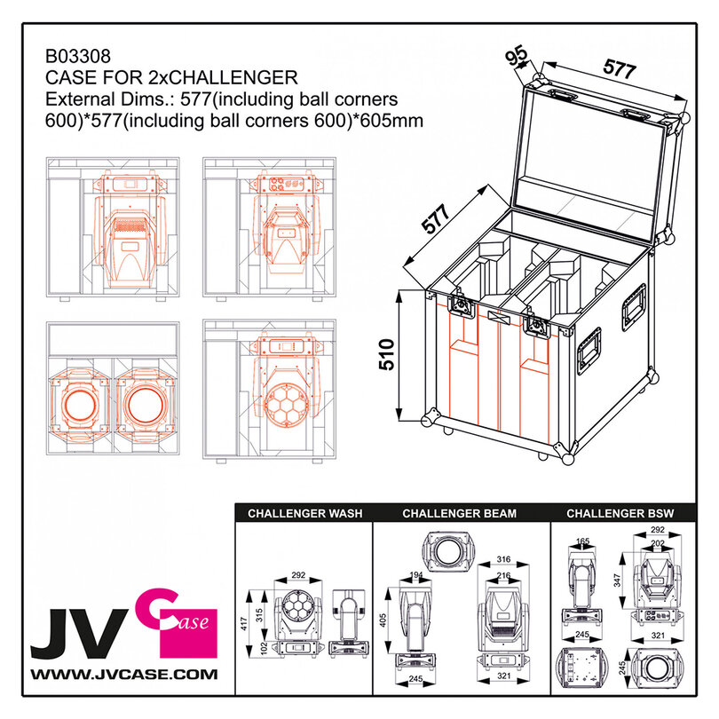 JV Case Flight case for 2x CHALLENGER B03308 - 4