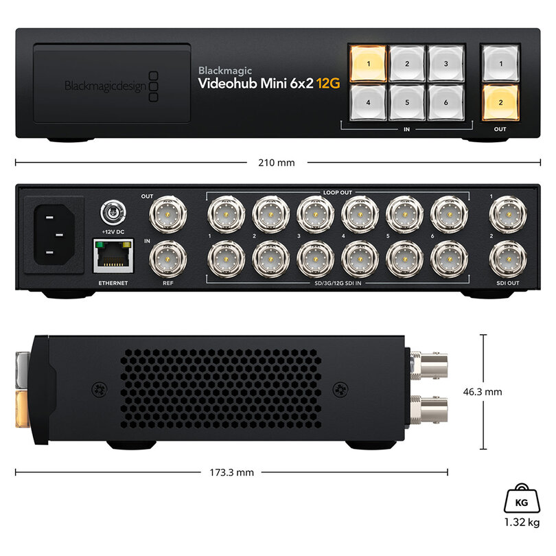 Blackmagic Design Blackmagic Videohub Mini 6x2 12G VHUBSMTI12G0602 - 4