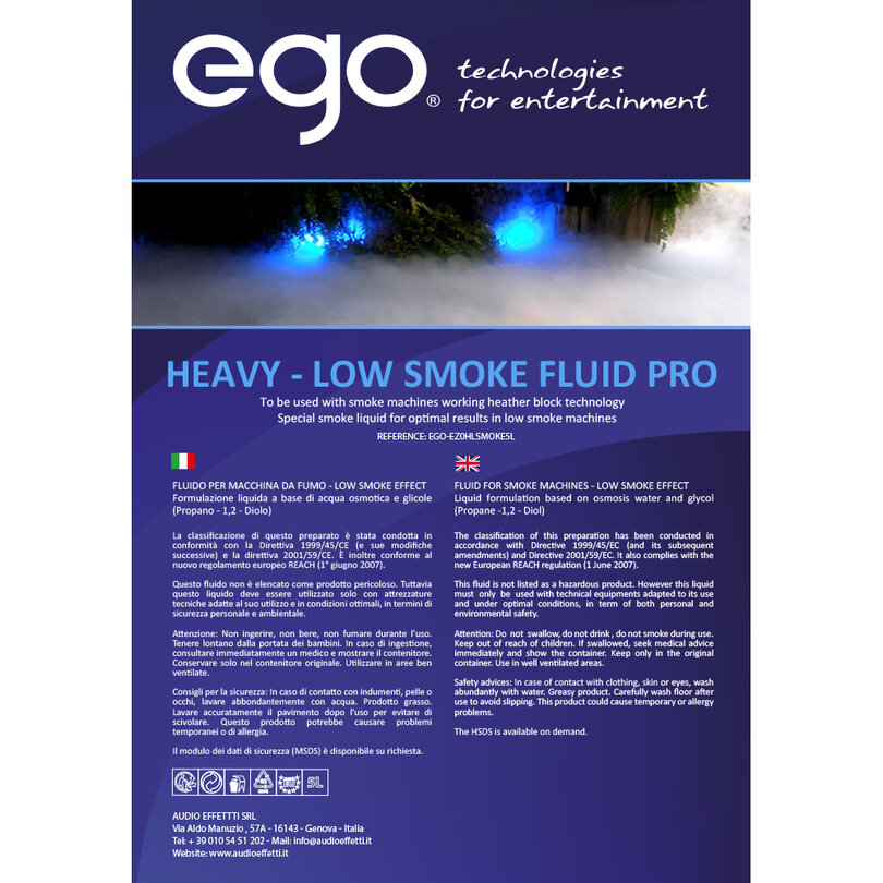 EGO Technologies EGO - HEAVY LOW SMOKE FLUID PRO - READY TO USE 500HLSMOKE5L - 1